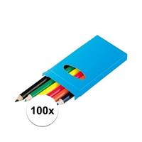 100x Doosjes kleurpotloden met 6 potloden Multi