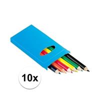 10x setje potloden 6 stuks gekleurd Multi