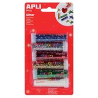 Apli Kids glitterpoeder, blister met 6 tubes in geassorteerde kleuren