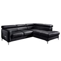 home24 Cotta Ecksofa Eduardo II 2-Sitzer Schwarz Echtleder 239x74x207 cm (BxHxT) mit Schlaffunktion/Bettkasten Modern