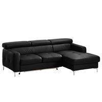 home24 Cotta Ecksofa Eduardo I 2-Sitzer Schwarz Echtleder 226x74x169 cm (BxHxT) mit Schlaffunktion/Bettkasten Modern