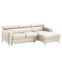 home24 Cotta Ecksofa Eduardo I 2-Sitzer Weiß Echtleder 226x74x169 cm (BxHxT) mit Schlaffunktion/Bettkasten Modern