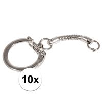 10 Stuks hobby sleutelhangers/ringen met ketting en clipsluiting Zilver