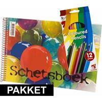 Shoppartners A4 schetsboek inclusief kleurpotloden Multi
