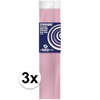 Haza 3x Crepe papier plat licht roze 250 x 50 cm knutsel materiaal Roze