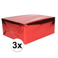 Shoppartners 3x Inpakpapier/cadeaupapier rood metallic 400 x 50 cm op rol Rood