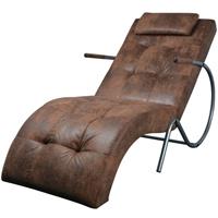 VidaXL Loungestoel met kussen sude-look stof bruin