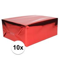 Shoppartners 10x Inpakpapier/cadeaupapier rood metallic 400 x 50 cm op rol Rood