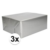 Shoppartners 3x Inpakpapier/cadeaupapier zilver 200 x 70 cm op rol Zilver