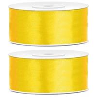 2x Satijn sierlint rollen geel 25 mm Geel