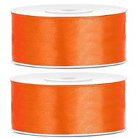 2x Satijn sierlint rollen oranje 25 mm Oranje