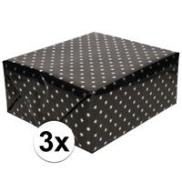 Shoppartners 3x Inpakpapier holografisch zwart sterren 150 x 70 cm per rol Multi