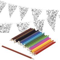 Knutsel papieren vlaggenlijn om in te kleuren 3m incl. potloden Wit