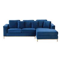 Beliani Elegante hoekbank in marine blauw fluweel / velvet met chaise longue aan linker zijde