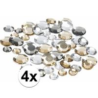 4x Zakjes met ronde strass steentjes zilver mix 360 stuks Zilver