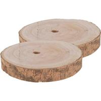 2x Woondecoratie ronde boomschijven 20 cm van Paulowna hout Bruin
