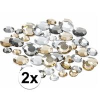 2x Zakjes met ronde strass steentjes zilver mix 360 stuks Zilver