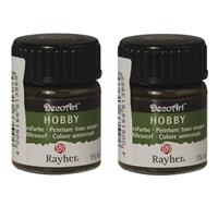 Rayher hobby materialen 2x Donkerbruine acrylverf/allesverf potjes 15 ml hobby/knutsel Bruin
