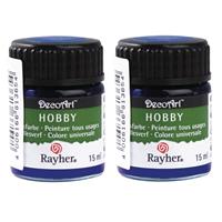 Rayher hobby materialen 2x Blauwe acrylverf/allesverf potje 15 ml hobby/knutselmateriaal Blauw