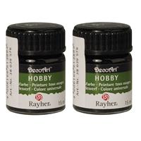 Rayher hobby materialen 2x Zwarte acrylverf/allesverf potje 15 ml hobby/knutselmateriaal Zwart