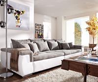 DELIFE Sofa Navin 275x116 cm Hellgrau Weiss Couch mit Kissen