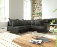 DELIFE Ecksofa Clovis Schwarz modular Armlehne Ottomane Rechts, Design Ecksofas, Couch Loft, Modulsofa, modular