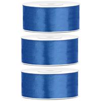3x Hobby/decoratie helderblauwe satijnen sierlinten 2,5 cm/25 mm x 25 meter Blauw - Cadeaulinten