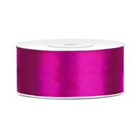 1x Hobby/decoratie fuchsia roze satijnen sierlint 2,5 cm/25 mm x 25 meter Fuchsia - Cadeaulinten