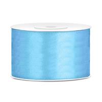 1x Hobby/decoratie lichtblauw satijnen sierlinten 3,8 cm/38 mm x 25 meter Blauw - Cadeaulinten