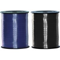 Haza Pakket van 2 rollen lint zwart en blauw 500 meter x 5 milimeter breed Zwart - Cadeauversiering