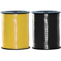 Haza Pakket van 2 rollen lint zwart en geel 500 meter x 5 milimeter breed Zwart - Cadeauversiering