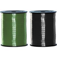 Haza Pakket van 2 rollen lint zwart en groen 500 meter x 5 milimeter breed Zwart - Cadeauversiering