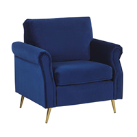 beliani Sessel Kobaltblau Samtstoff mit Goldenenbeinen/ Armlehnen in Retro-Stil Wohnzimmer Salon Flur Skandinavisch Modern - Blau