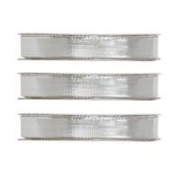 Santex 3x Hobby/decoratie metallic zilveren sierlinten met glitters 9 mm x 25 meter - Cadeaulinten