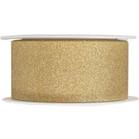 Santex 1x Hobby/decoratie gouden sierlinten met glitters 3 cm/30 mm x 5 meter - Cadeaulinten