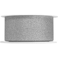 1x Hobby/decoratie zilveren sierlinten met glitters 3 cm/30 mm x 5 meter - Cadeaulinten