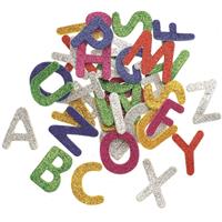 Hobby foam 104x foam rubberen glitter letters gekleurd - Knutselartikelen