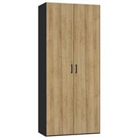 STOCK kledingkast 2-deurs - zwart/eikenkleur - 236x101,9x56 cm