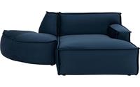 goossens Bank Jim Velours blauw, stof, urban industrieel met chaise longue rechts
