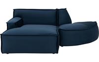 goossens Bank Jim Velours blauw, stof, urban industrieel met chaise longue links