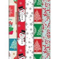 Bellatio Decorations 4x Rollen Kerst inpakpapier/cadeaupapier wit met grijze sterren print 2 x 0,7 meter -
