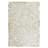 Doncosmo Echtfell Teppich in Creme Weiß und Goldfarben Patchwork Design