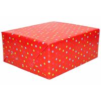 Duni 2x Inpakpapier/cadeaupapier rood met gekleurde stippen 200 x 70 cm -