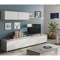Dmora - Wohnzimmer Fernsehschrank mit vier Flügeltüren mit einem Hängeschrank mit zwei Flügeltüren und einem Regal, Farbe Beton und Arktik Weiß, 200