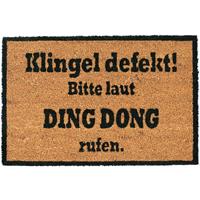 relaxdays Kokosmatte DING DONG, Fußmatte aus Kokosfasern, rutschfeste Türmatte, Schmutzfangmatte, 40x60cm, natur/schwarz - 
