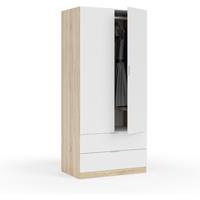Dmora - Kleiderschrank mit zwei Türen und zwei Schubladen im unteren Teil, Farbe Eiche mit Arktik weißen Türen, 81,5 x 180 x 52 cm.