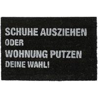 relaxdays Fußmatte Kokos 'Schuhe ausziehen oder Wohnung putzen - Deine Wahl!', außen & innen, Türmatte 60x40 cm, schwarz - 