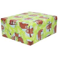 Shoppartners 4x Rollen Inpakpapier/cadeaupapier groen met luiaard print 200 x 70 cm rol -