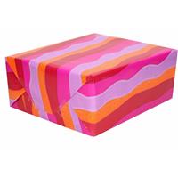 Duni 2x Inpakpapier/cadeaupapier roze/paars/oranje/rood in golf 200 x 70 cm -