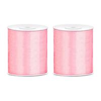 2x Hobby/decoratie roze satijnen sierlinten 10 cm/100 mm x 25 meter -